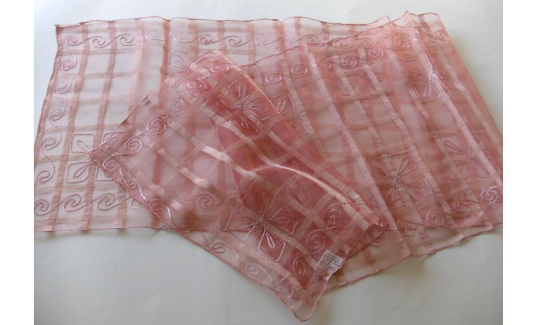 シルク刺繍ロングスカーフ(ピンク）